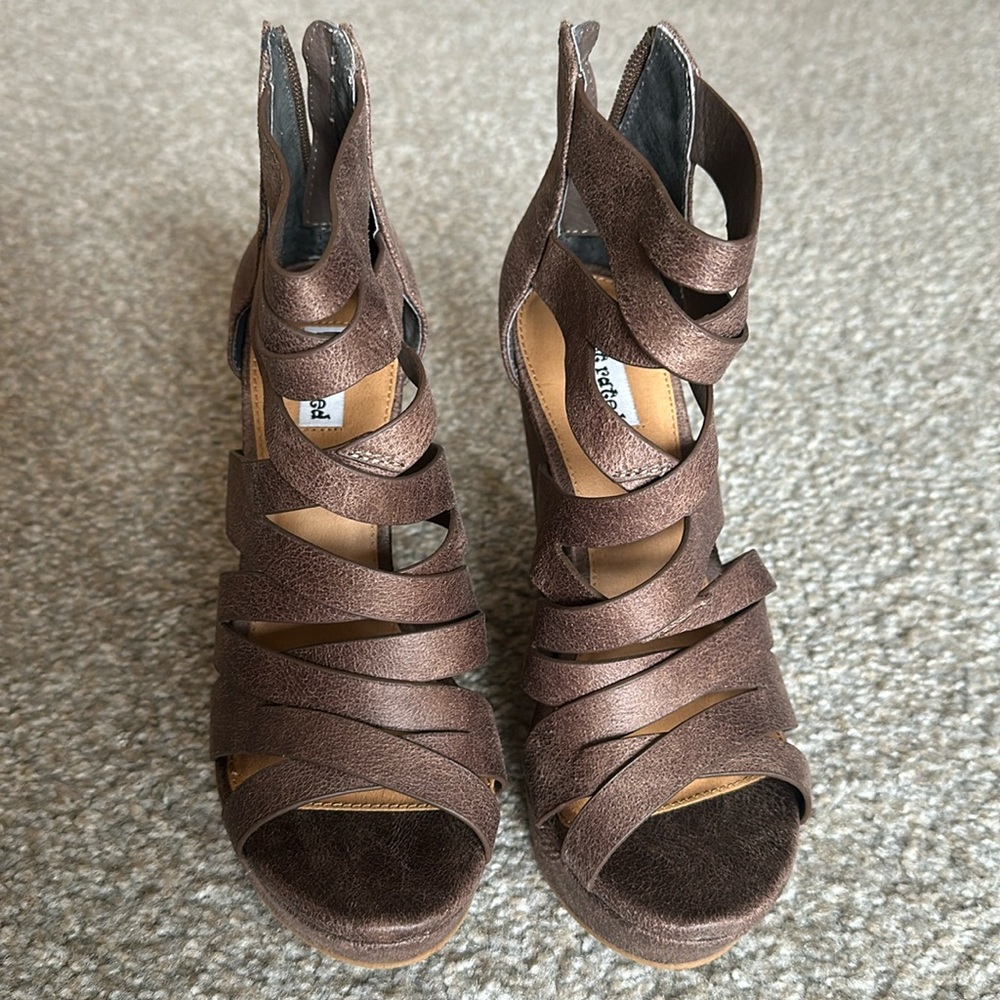 Not Rated Taupe Strappy Wedge.